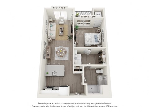 1 bed 1 bath 716 Sq. Ft. A1A floor plan at Enclave Crystal Lake, Crystal Lake, IL, 60014